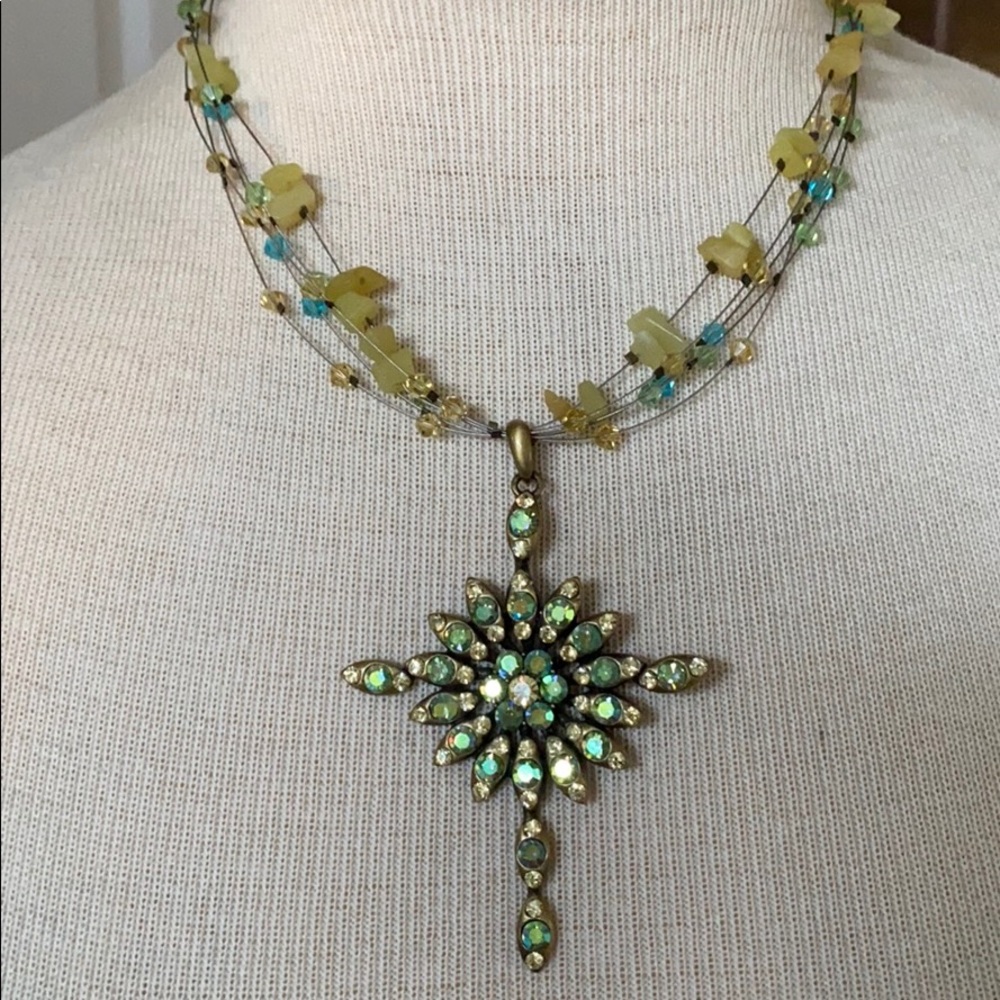 Aurora Borealis stone encrusted cross necklace